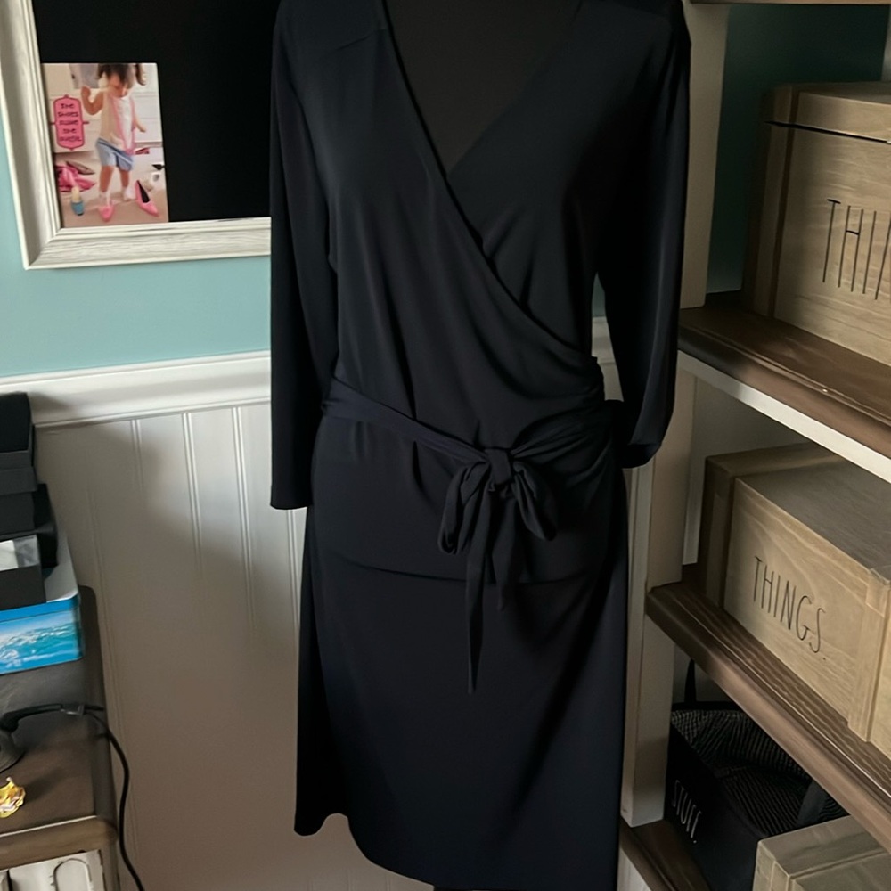 Jones New York signature Navy faux wrap dress with tie belt